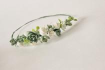 wedding photo - Wedding succulent headband Bridal head wreath with succulents and flowers boho untailored floral crown Wedding floral tiara green ivory tiar