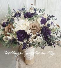 wedding photo - Plum Sola Bouquet, Plum Champagne Sola Flower Bouquet, Burlap Lace,Purple Bouquet,Alternative Bouquet, Bridal Accessories, Keepsake Bouquet