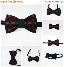 wedding photo - SALE 25% OFF gift men navy blue bow tie embroidered gift for father we said I Do page boys bowtie avant garde necktie prom tie wedding guest