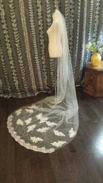 wedding photo - 3M Cathedral Length Lace Veil, Off-white, 1 Tier w/Lace, w/Comb, READY TO SHIP, (V12-YH3ML)