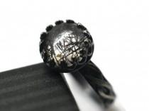 wedding photo - Black Rutile Quartz Ring, Tourmalinated Quartz, Oxidized Silver Celtic Style Ring, Custom Engraving, Gothic Gemstone, Needle Quartz Jewelry