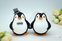 wedding photo - Custom Love Bird Penguin Wedding Cake Toppers-Unique Bride And Groom Penguin Cake Topper