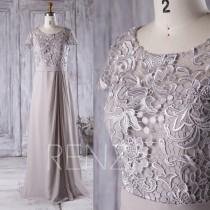 wedding photo - 2016 Light Gray Bridesmaid Dress Long Dress, Lace Illusion Wedding Dress, Open Back Prom Dress, Chiffon Women Formal Dress Floor (T160)