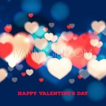 wedding photo -  Happy Valentines Day card with blurred hearts on blue background - Unique vector illustrations, christmas cards, wedding invitations, images and photos by Ivan Negi