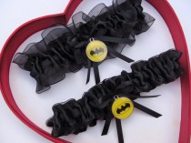 wedding photo -  New Handmade Batman Wedding Garters Black Yellow Garter Prom Homecoming Dance Superhero Wedding Garter Set