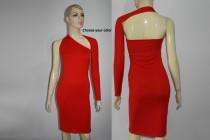 wedding photo - Valentines backless dress One shoulder sexy red bodycon with long sleeve
