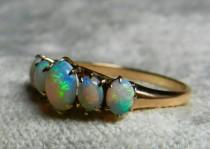 wedding photo - Opal Ring Gold 14K Opal Stacking Ring Antique Semi Black Opal Ring October Birthstone Gift Libra Ring Opal Wedding Ring