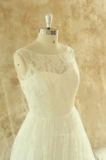 wedding photo - Ivory A line lace wedding dress with illusion neckline