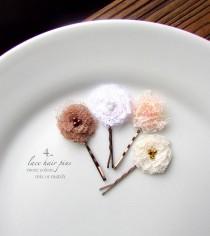 wedding photo - PICK 4 Shabby Flower Hair Pins, Lace Bridal Floral Hairpins, Tiny Fabric Flower, Nude Blush Champagne Ivory White Wedding Hair flowers 1"