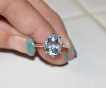 wedding photo - 3.5 ct Aquamarine Ring,Engagement,Wedding Anniversary Ring,Silver Wedding Band,Gifts For Girlfriend-Gemstone