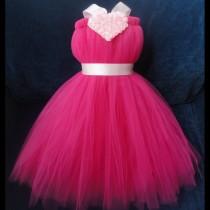 wedding photo - Pink Heart Flower Girl Dress Tutu, Valentines Day Dress, Little Girls, Toddler Girls, Baby Girls, Flowergirl Dress, Tutu Dress, Flower Sash