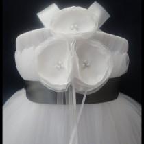 wedding photo - Slate Grey Flower Girl Dress, Little Girls, Toddler Girls, Baby Girls, Flowergirl Dress, Tutu Dress, Flower Sash