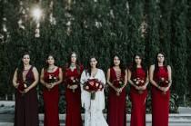 wedding photo - The Bridesmaids Wore Crimson at this Luxe Boho Wedding