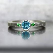 wedding photo - Paraiba Topaz Tsavorite Garnet Engagement Ring Silver Vibrant Genuine Blue Green Gemstone Bridal Tropical Rainforest Wedding - Tropenwald