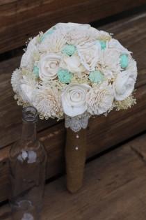 wedding photo - Cream and Mint bouquet, sola, bouquet, wedding bouquet, rustic wedding, bridal bouquet, woodland wedding,  keepsake bouquet