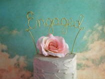 wedding photo - Personalized ENGAGED Wedding Cake Topper - Custom Shabby Chic Wedding Cake Topper,Rustic Wedding Cake Decoration,Engagement Party Decoration