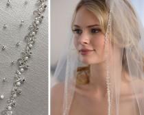 wedding photo - Pearl Beaded Wedding Veil, Pearl Bridal Veil, Beaded Edge Veil, Veil with Beading, Veil with Pearls, Tulle Veil, Fingertip Veil ~VB-5030