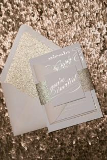 wedding photo - Foil  - Rose Gold Glitter Wedding Invitations - SAMPLE (Cynthia)