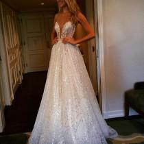 wedding photo -  Delicate A-line Wedding Dress - Lace Sequined Jewel Sweep Train Illusion Back