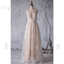wedding photo - Buy A-Line Wedding Dress - Spaghetti Straps Floor-Length Tulle Lace Backless A-line Wedding Dresses under $236.99 only in Dressthat.
