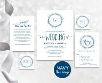 wedding photo - Navy Blue Wedding Invitation Template, Wedding Invitation Printable, Simple and Modern DIY Wedding Invites, Editable Text, VW07
