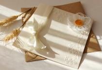 wedding photo - Handmade white daisy invitation/Elegant spring invitation/Unique invitation/Ivory wedding invite/Rustic daisy invite/Bridal shower invite