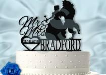 wedding photo - Beauty and the Beast Rose Dance Personalized With Last Name and Date Wedding Cake Topper