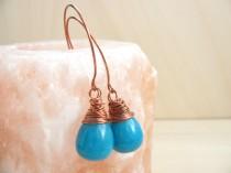wedding photo - Teal blue Earrings - Copper and  Teal Blue Glass Beads - Handmade Copper Earwires