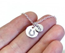 wedding photo -  Horseshoe Initial Hand Stamped Jewelry, Sterling Silver Personalized Hand Stamped Necklace, Birthday Gift for Horse Lovers