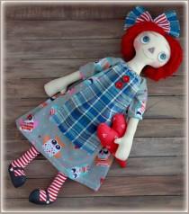 wedding photo - Primitive Raggedy Doll  fabric soft doll rag doll cloth doll handmade doll