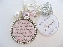 wedding photo - MOTHER of the Bride Gift Mother of the Groom I'll Love you forever quote Pink Champagne THANK YOU Gift necklace Beach Jewelry Sand Wedding