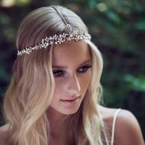 wedding photo - Crystal and pearls vine built intO a crystal halo finished with ties with tassels in its ends.  // style: WREN bohemian bridal headpiece