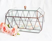 wedding photo - Glass card box Zigzag with lid / Geometric Glass Jevelry Box / Wedding Card Box / Stained Glass Jewelry Box / Modern Wedding Decor