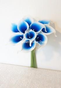wedding photo - JennysFlowerShop 15" Latex Real Touch Artificial Calla Lily 10 Stems Flower Bouquet for Wedding/ Home Dark Blue