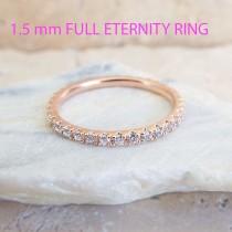 wedding photo - CZ Rose Gold Eternity Ring 1.5 mm Thin Wedding Band Micro Pave High Quality Imitation Diamond Stacking Ring Gold & Rhodium plating