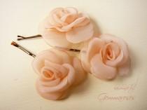 wedding photo - Peach Mini Roses - Handmade Bridal Wedding Hair Pin or Bobby Pin - set of 3