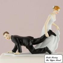 wedding photo - Bride pulling groom to go to the Altar Couple Country Farm Green Tractor Wedding Cake Topper-Funny Custom Weddings-Mr and Mrs Rustic - GT1