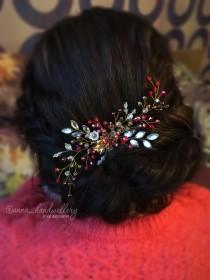 wedding photo - Red Swarovski Bridal Headpiece Hair Comb, Prom Wedding Hair Accessory, Rhinestone , Wedding Hairpiece, Bohemian headpiece, Gold, Crystals