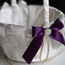 wedding photo -  Plum Flower Girl Basket \ Lace Wedding Basket \ Ivory Plum Wedding \ Plum Wedding Basket \ Ivory Plum Basket \ Wedding Ceremony Basket