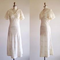 wedding photo - Simple wedding dress- Ivory wedding dress-1930s wedding dress-Vintage bridal-Large collar dress-30s bridal- A-line dress- Small/ Extra Small