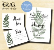 wedding photo -  Printable Greenery Wedding invitation set, Green invitation set, Botanical invitation set, Watercolor Greenery RSVP and Thank you note