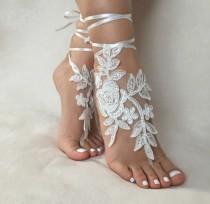 wedding photo - Free Ship ivory foot jewelry, lace sandals, beach wedding barefoot sandals, wedding bangles, anklets, bridal, wedding