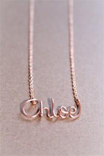 wedding photo - Rose Gold Personalized Name Necklace, Dainty Name Necklace, Tiny Name Charm, Bridesmaid Gift, Baby Girl Gift, New Mom Gift, Chloe Necklace