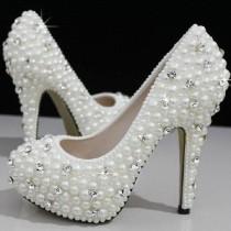 wedding photo - Cinderella's Wish Crystal & Pearl Wedding Shoes