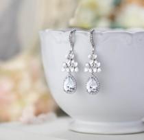 Silver Bridal Earrings Wedding Earrings Silver Drop Earrings Clear Crystal Cubic Zirconia Earrings Floral Earrings Cherry Blossom Lilac