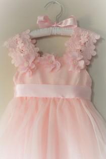 wedding photo - Pink Flower Girl Dress-  Flower Girl Dress-  Light Pink Birthday Girl Dress- Peagent Pink Dress Toddler- Girls  Lace Dresses