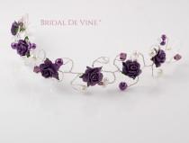 Dark Purple Aubergine Hair Vine Bridesmaids Hair Accessory Hair Up Bun Wrap wedding photo - Dark Purple Aubergine Hair Vine Bridesmaids Hair Accessory Hair Up Bun Wrap