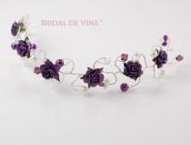 wedding photo - Dark Purple Aubergine Hair Vine  Bridesmaids Hair Accessory Hair Up Bun Wrap