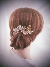 wedding photo - Bridal Hair Pin, Wedding Hair Comb, Bridal Comb Set, Gold Hair Accessories, Rose Gold Hair Jewelry
