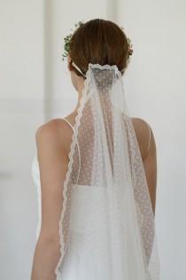 wedding photo - Dotted tulle veil, polka dot veil with lace, lace wedding veil, one layer veil, unique veil, fingertip, chapel, cathedral length veil